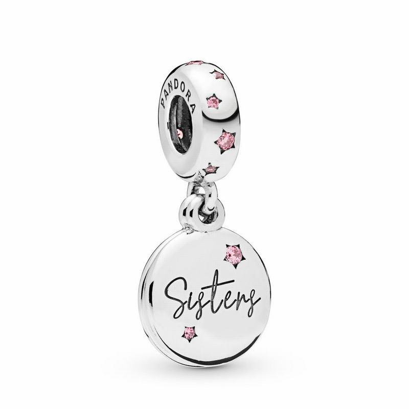 Pandora Forever Sisters Dangle Charm - Sterling Silver/Pink/Cubic Zirconia - Canada | DJ7915AQ